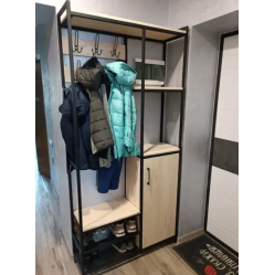 Передпокій для одягу та взуття з боковою тумбую та полицями з ЛДСП в стилі лофт розмір 2000х1000х300 мм