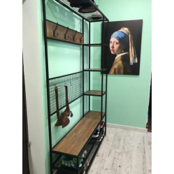 Передпокій для одягу та взуття з боковими відкритими полицями з ЛДСП в стилі лофт розмір 2100х1400х350 мм