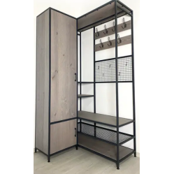 Передпокій для одягу та взуття з боковою закритою тумбою з ЛДСП в стилі лофт 2100х950(1150)х400(450) мм