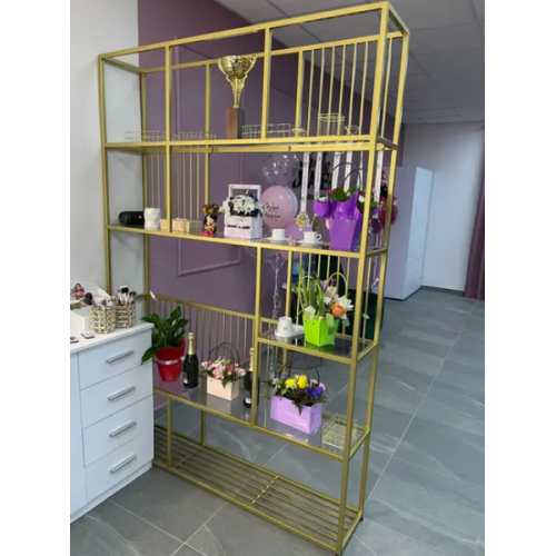 Стеллаж со стеклом для цветов и аксессуаров для дома и офиса в стиле лофт размер 2200х1500х300 мм